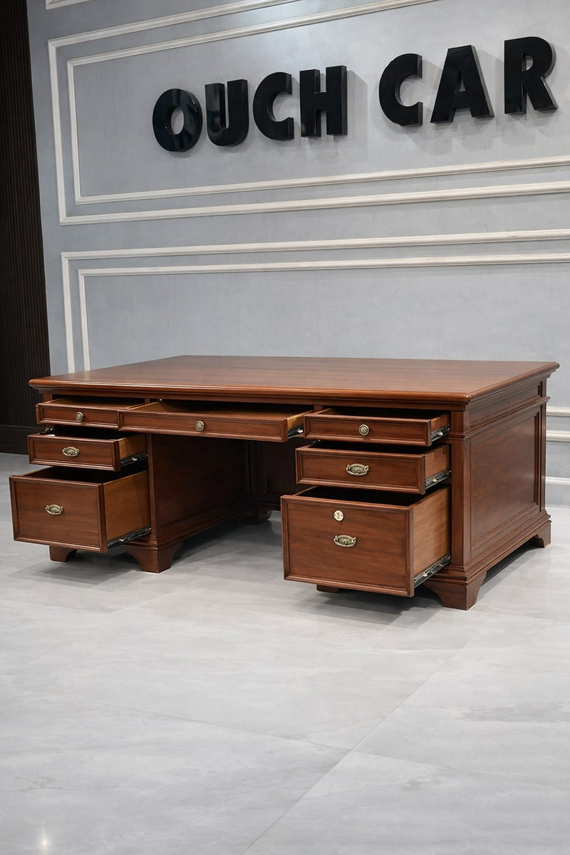 Classic Wooden Executive Office Table with Storage Drawers | Premium Work Desk