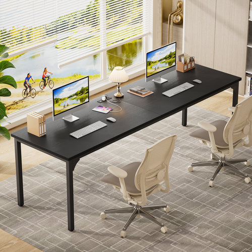 79'' W Rectangle Computer Desk with Power Outlet, Long Double Home Office Computer Desks