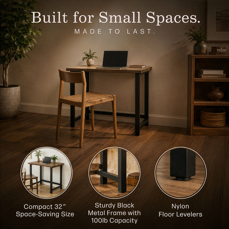 Rundell 32" W Solid Wood Writing Desk with Steel Frame