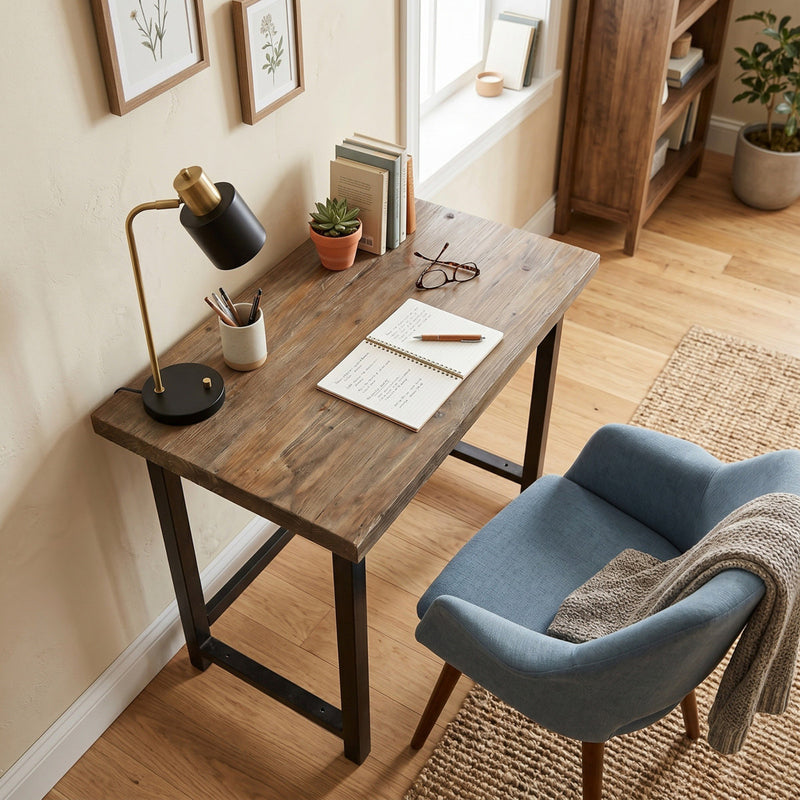 Rundell 32" W Solid Wood Writing Desk with Steel Frame