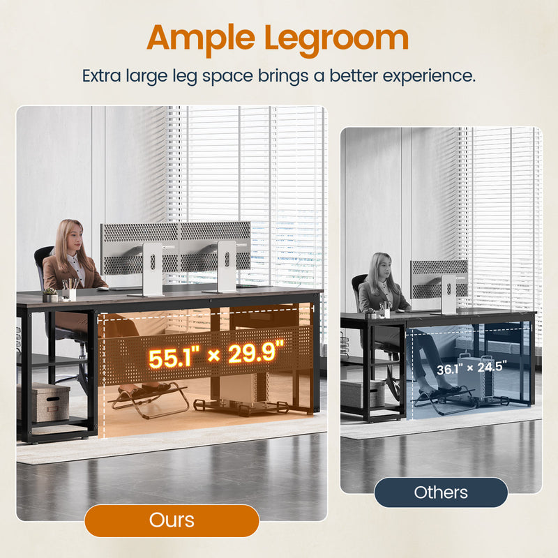 71" L-Shaped Executive Desk With Power Outlets, Modern Home Office Corner Desk with File Drawers and Pegboard