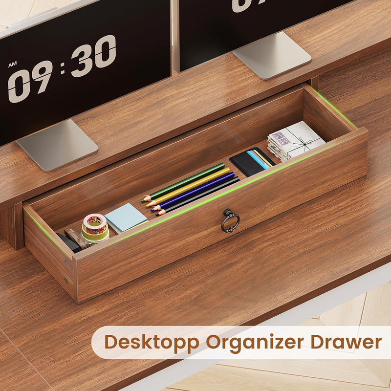 Farmhouse L Shaped Office Desk With Drawers
