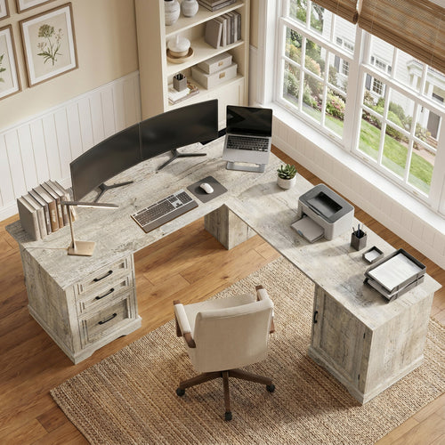 71" L-shaped Executive Desk With Power Outlets And File Drawer