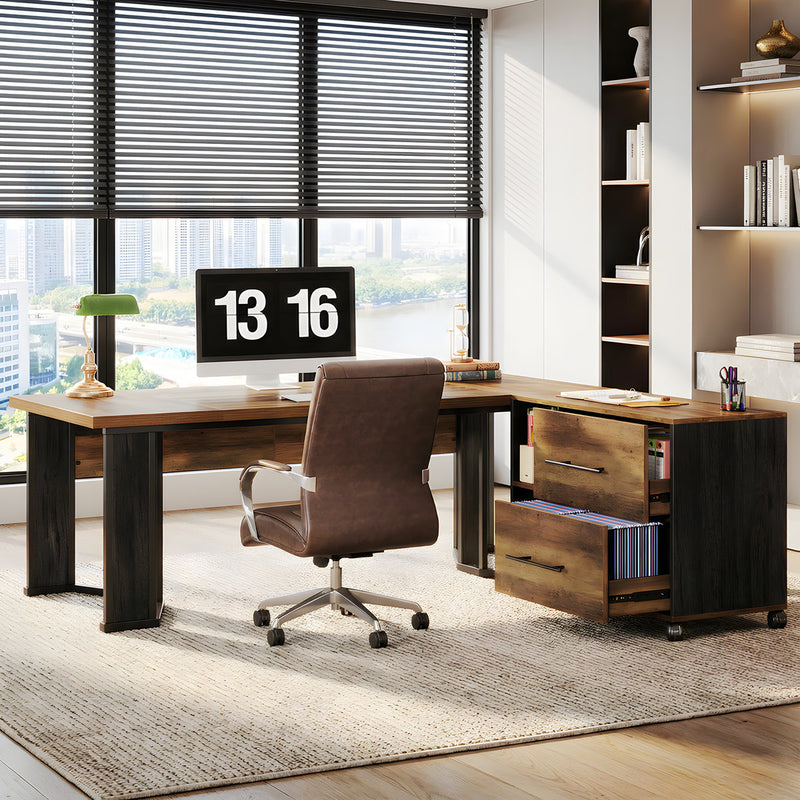 Barbrook 70.86" L-Shaped Executive Desk and Mobile Lateral File Cabinet 2-Piece Set