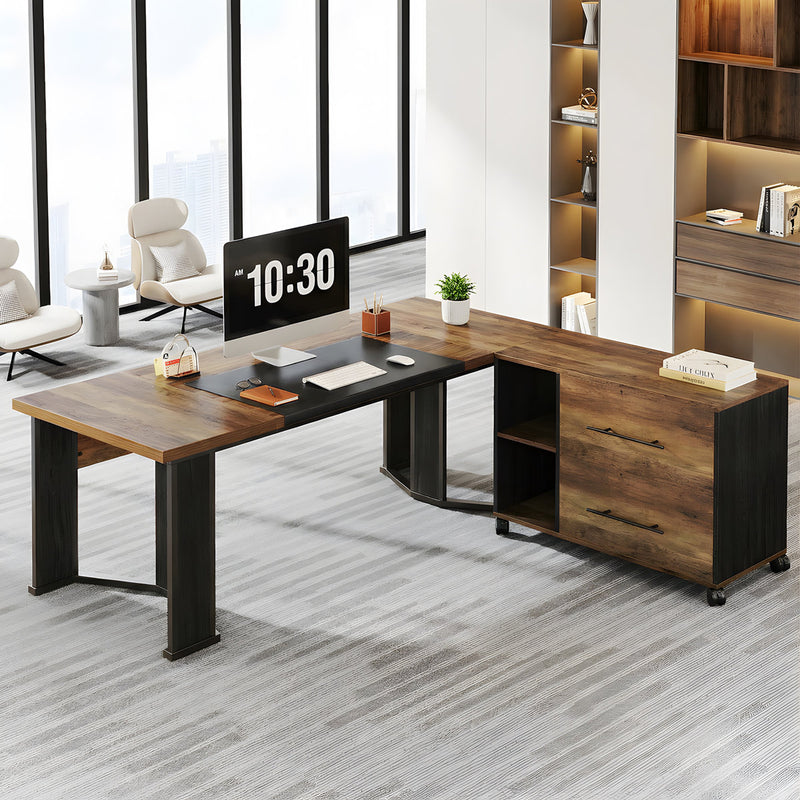 Barbrook 70.86" L-Shaped Executive Desk and Mobile Lateral File Cabinet 2-Piece Set