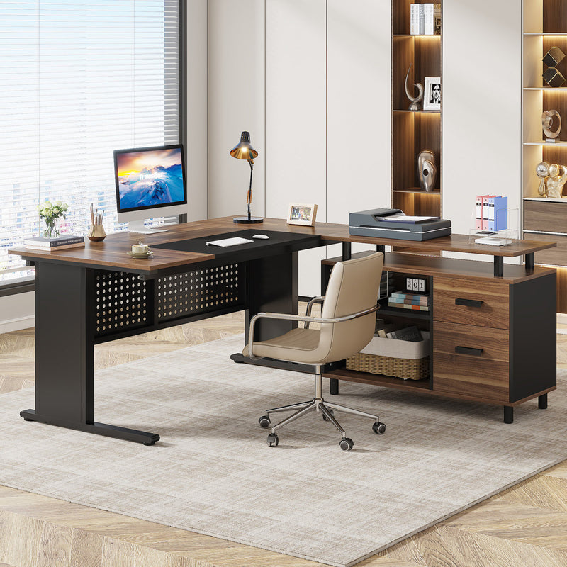 Ottovile 63'' W Executive Desk with File Cabinet for Home Office