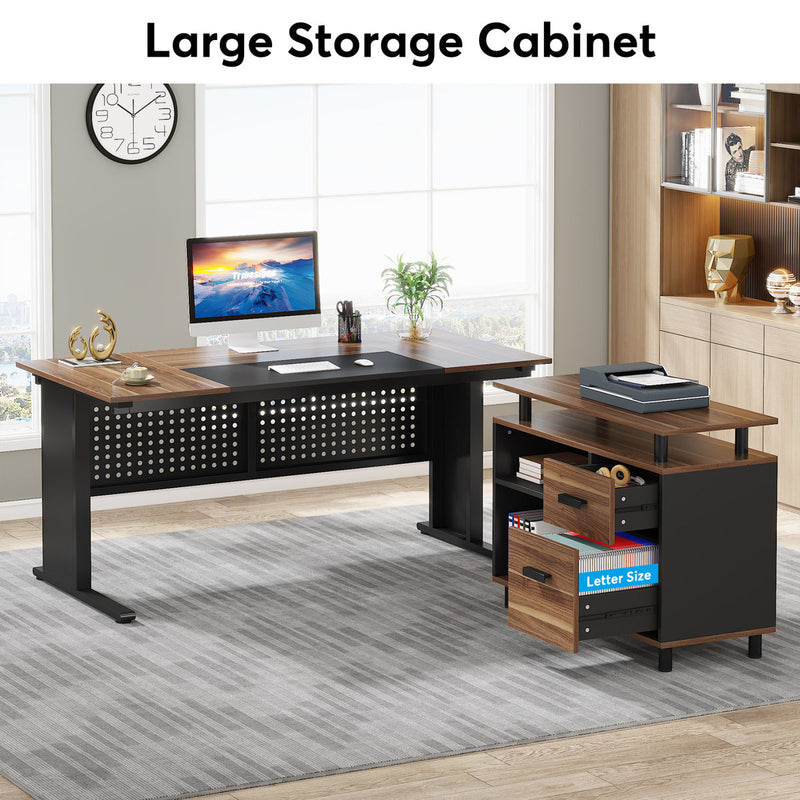 Ottovile 63'' W Executive Desk with File Cabinet for Home Office