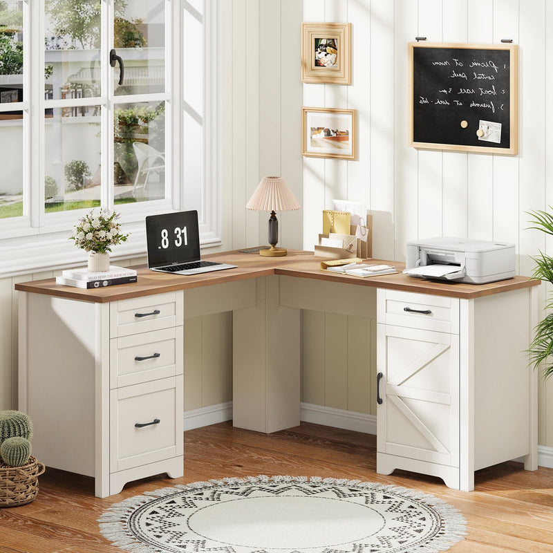 59” L Shaped Executive Desk With Power Outlets