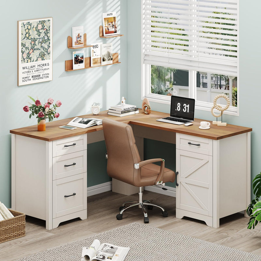 59” L Shaped Executive Desk With Power Outlets