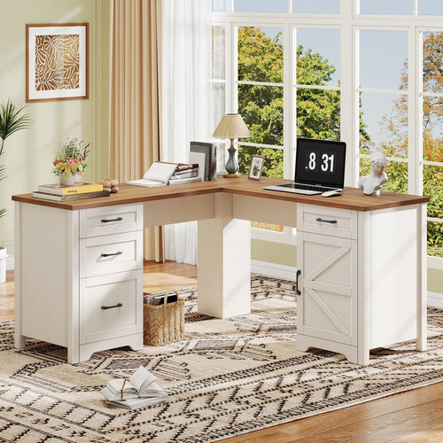 59” L Shaped Executive Desk With Power Outlets