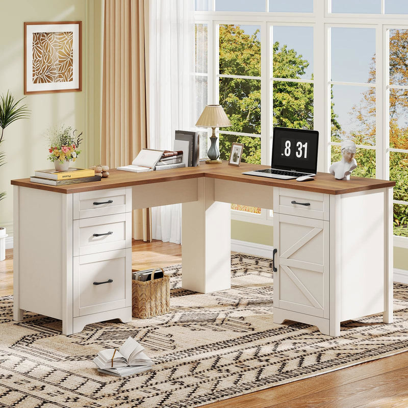 59” L Shaped Executive Desk With Power Outlets