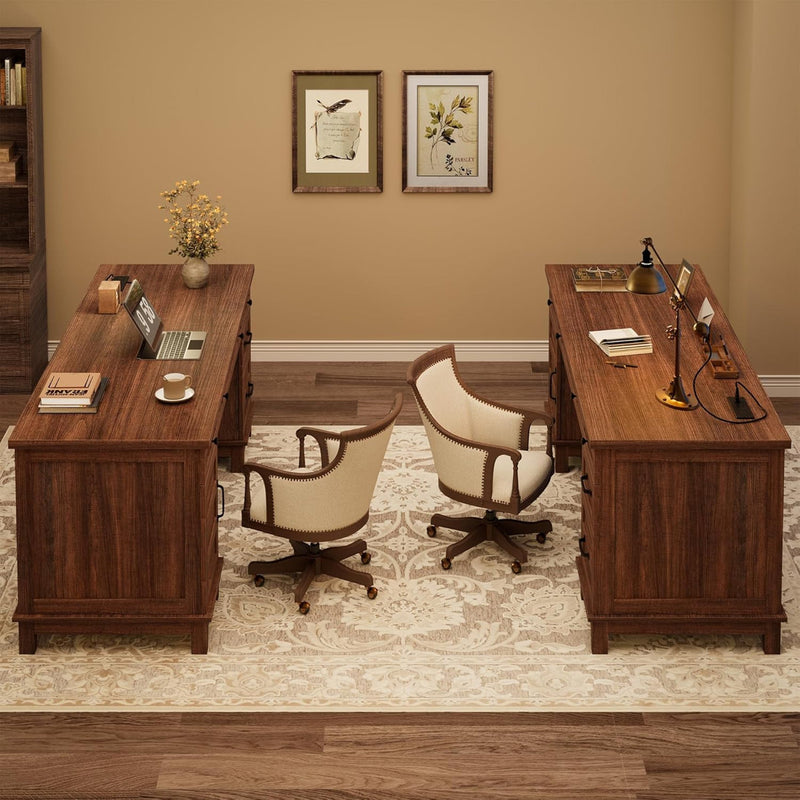 60" Wooden Home Office Desk with File Drawers, Executive Desk with Adjustable Cabinet