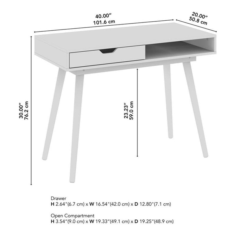 40" Writing Desk | Compact Writing Table With Storage, Workstation For Home Office Or Study