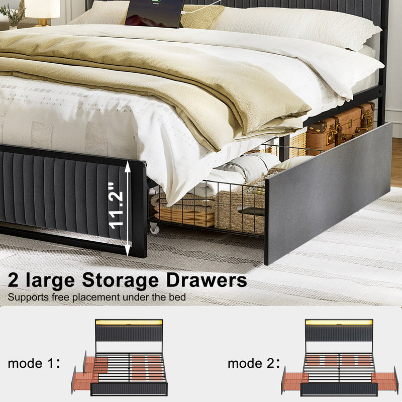 Antioch Upholstered Platform Bed with Drawer Storage & Charging Station