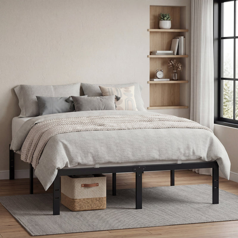 14" Heavy-Duty Metal Platform Bed Frame, 1100 Lbs Capacity, No Box Spring, Under-Bed Storage