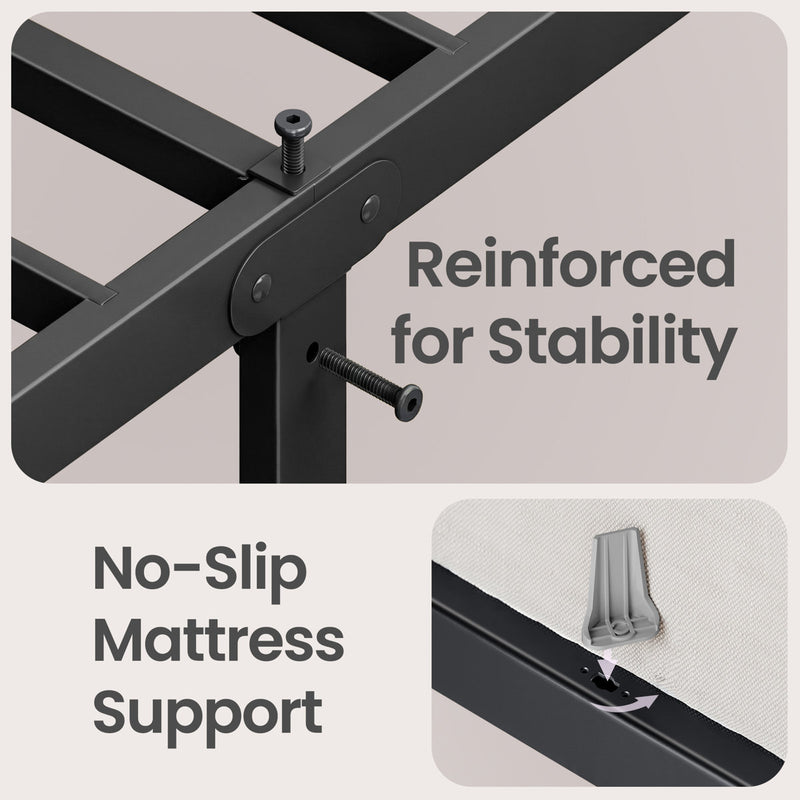 14" Heavy-Duty Metal Platform Bed Frame, 1100 Lbs Capacity, No Box Spring, Under-Bed Storage