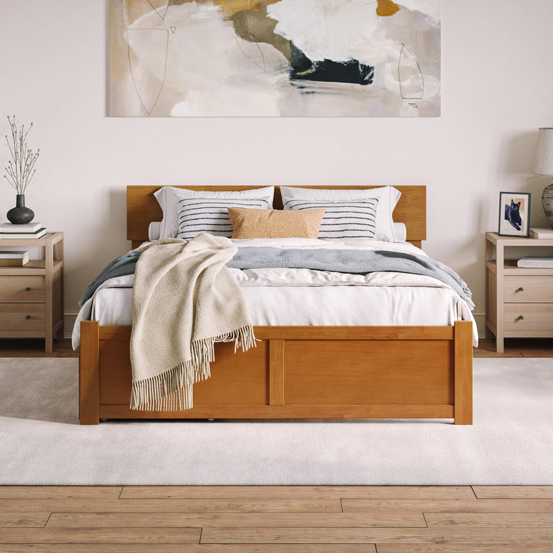 Orlando Solid Wood Platform Bed with Panel Footboard & Storage Drawers