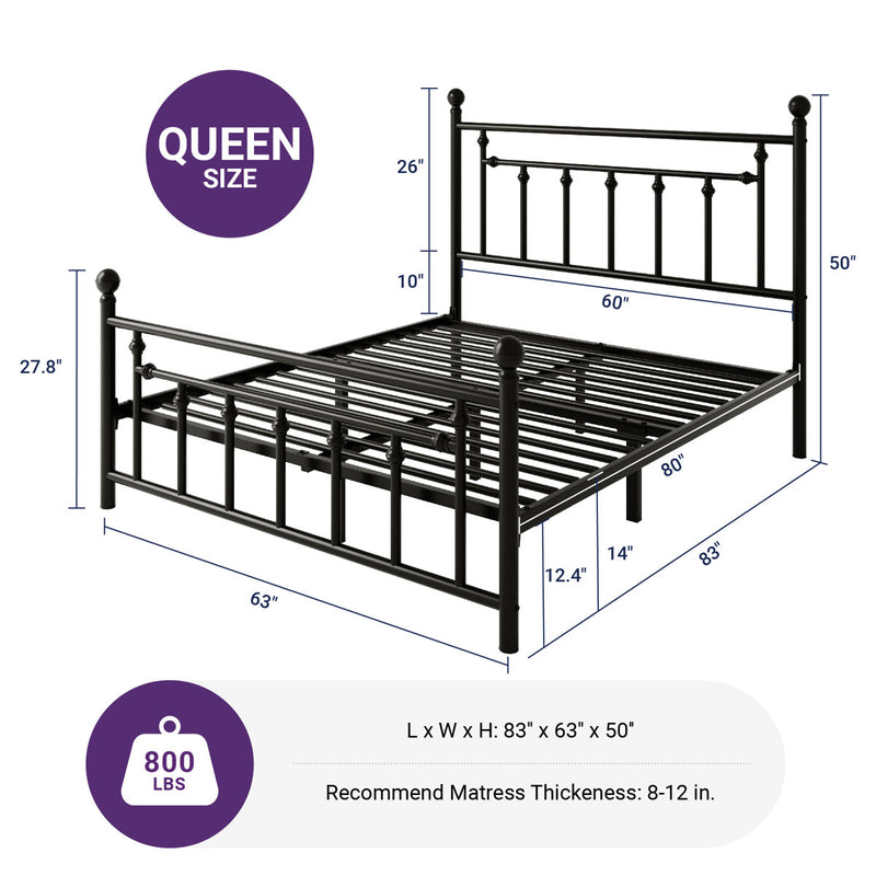 Vintage Iron Bed Frame With Elegant Headboard - Sturdy Construction, Spacious Under-Bed Storage, And Easy Assembly