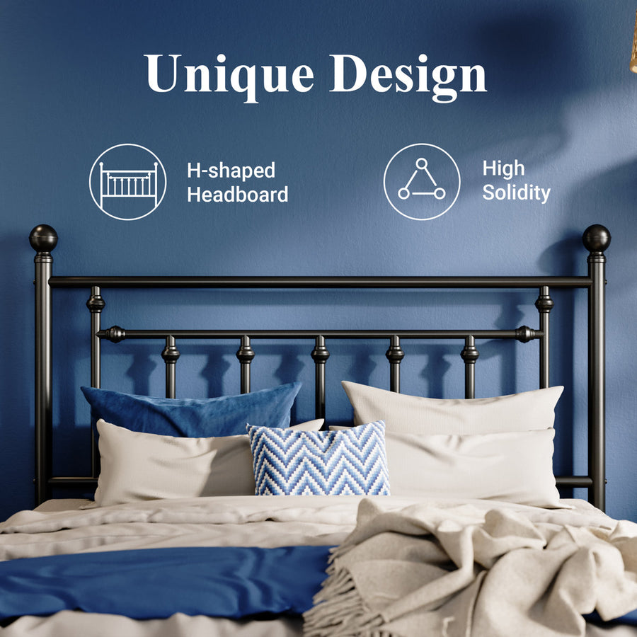 Vintage Iron Bed Frame With Elegant Headboard - Sturdy Construction, Spacious Under-Bed Storage, And Easy Assembly