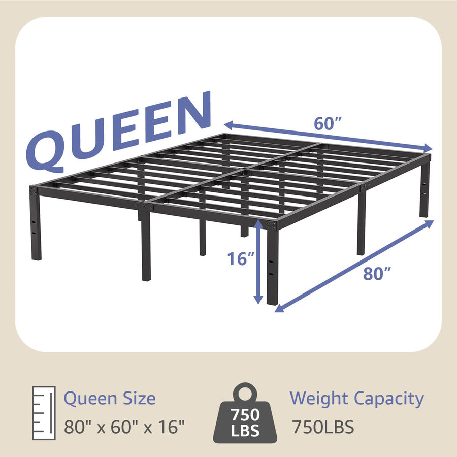 Turberville 16'' Black Metal Platform Bed Frame With 11-leg-support, No Box Spring Needed, Queen Size
