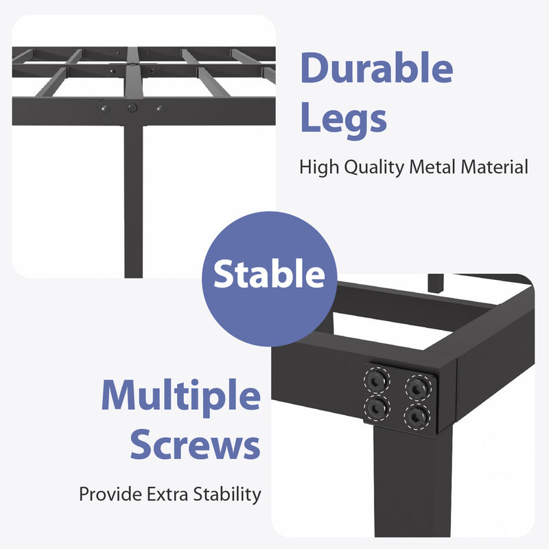 Turberville 16'' Black Metal Platform Bed Frame With 11-leg-support, No Box Spring Needed, Queen Size