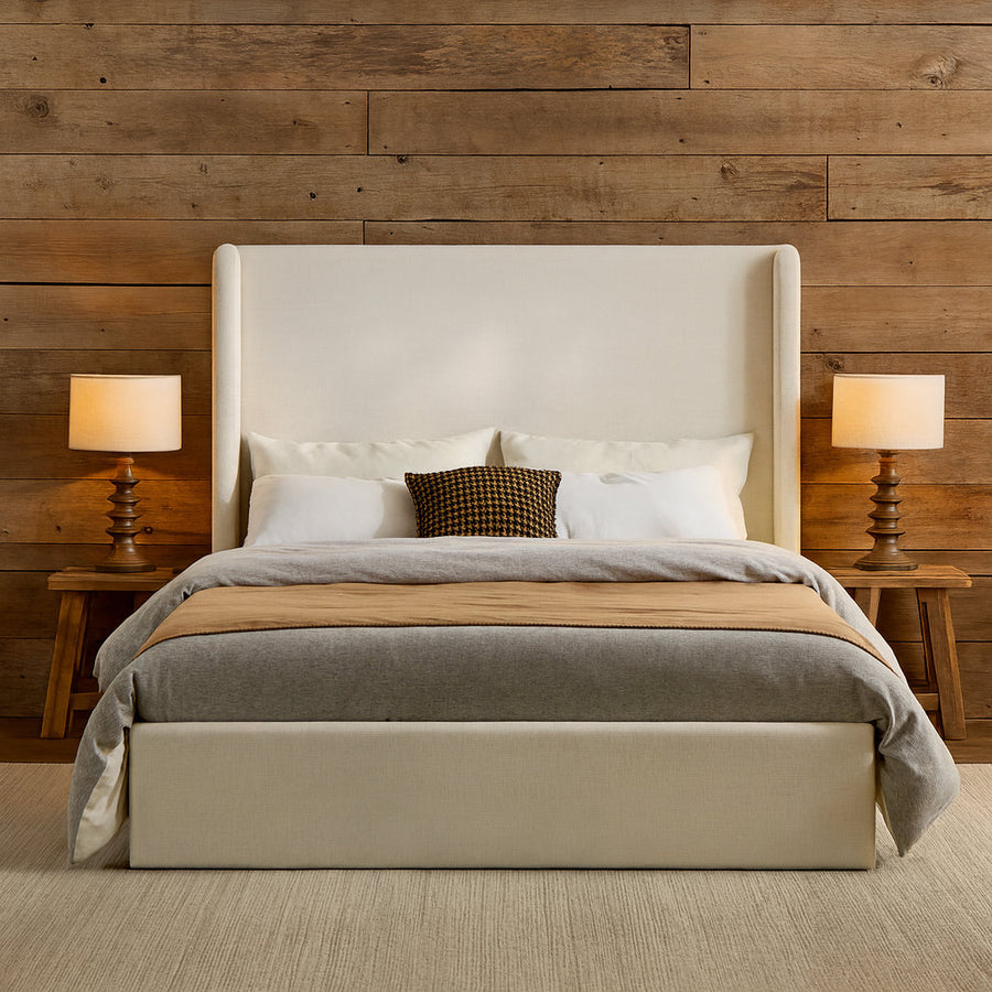 Caron Upholstered Wingback Bed, Boxspring Required