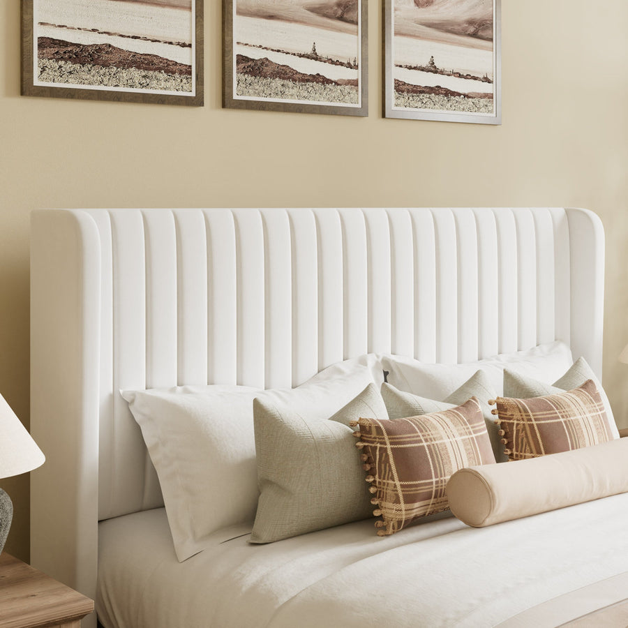 Candler Velvet Upholstered Platform Bed with Wingback Headboard and Wooden Slats