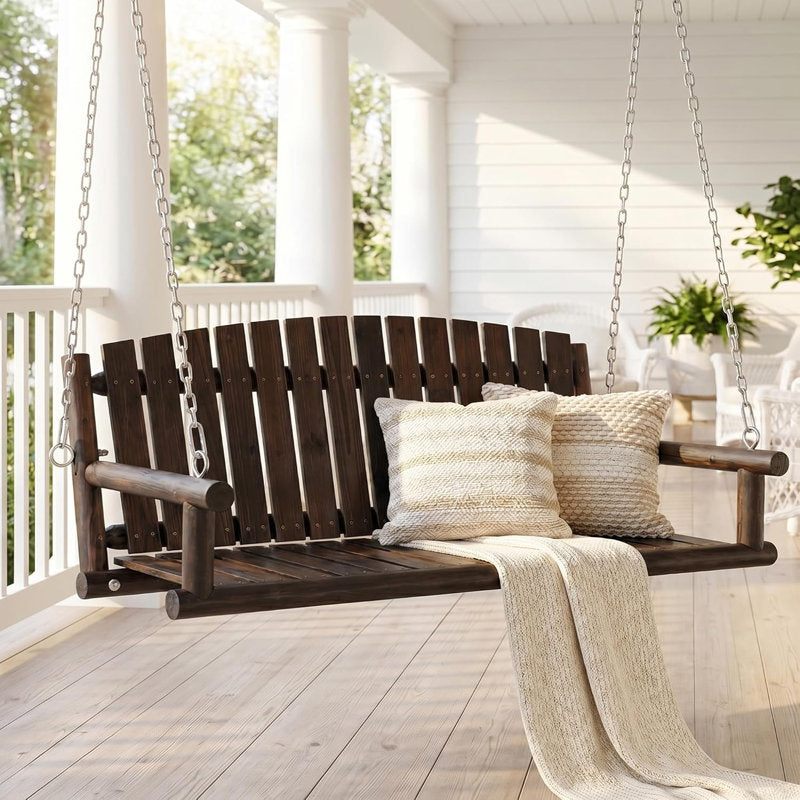 Wood Porch Swing, 3-Person Hanging Bench with Heavy-Duty Chains, 900 LBS Outdoor Swing Chair for Patio, Garden, Yard, Front Porch