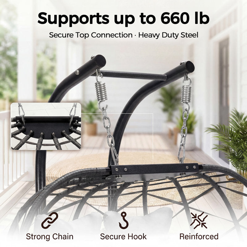 2 Person Outdoor/Indoor Porch Swings With Stand Double Hanging Egg Chair With Cozy Cushion And Cover