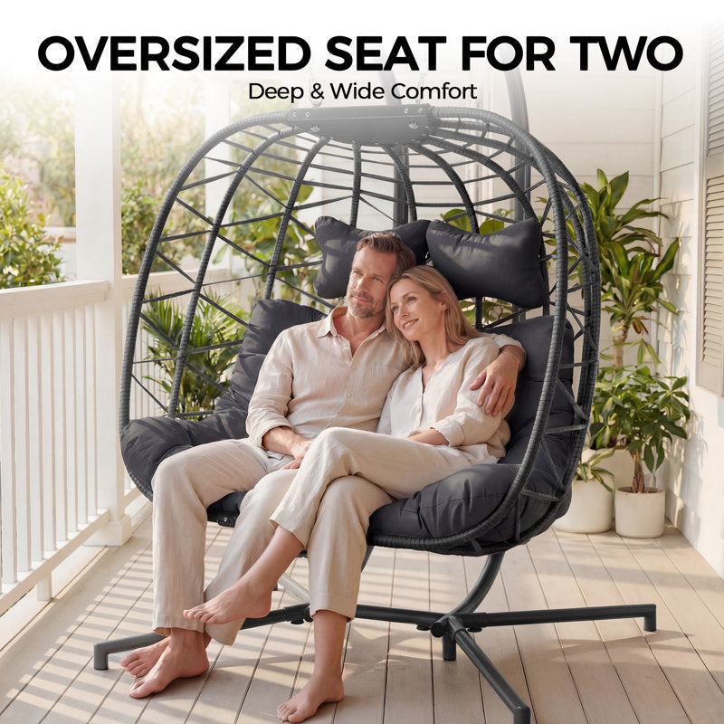 2 Person Outdoor/Indoor Porch Swings With Stand Double Hanging Egg Chair With Cozy Cushion And Cover
