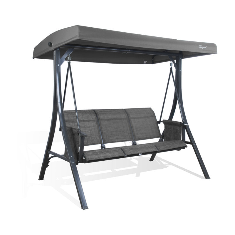 Brenda 3-Seat Outdoor Porch Swing Glider, Patio Swing with Adjustable Canopy, Heavy-Duty Steel Frame, Breathable Textilene Seat and Backrest, Side Pockets, Gray