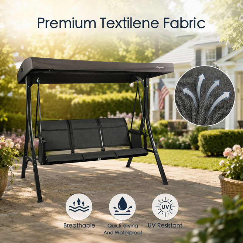 Brenda 3-Seat Outdoor Porch Swing Glider, Patio Swing with Adjustable Canopy, Heavy-Duty Steel Frame, Breathable Textilene Seat and Backrest, Side Pockets, Gray
