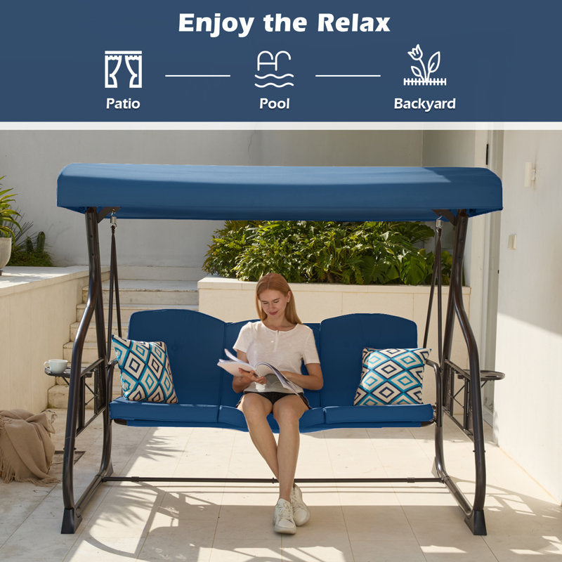 800lbs Outdoor Patio Swing With Stand W/canopy & Adjustable Backrest