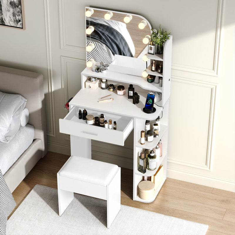 Makeup Vanity Set with Stool & Adjustable Brightness Light