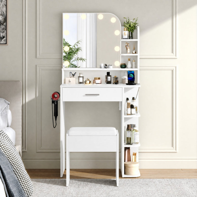 Makeup Vanity Set with Stool & Adjustable Brightness Light