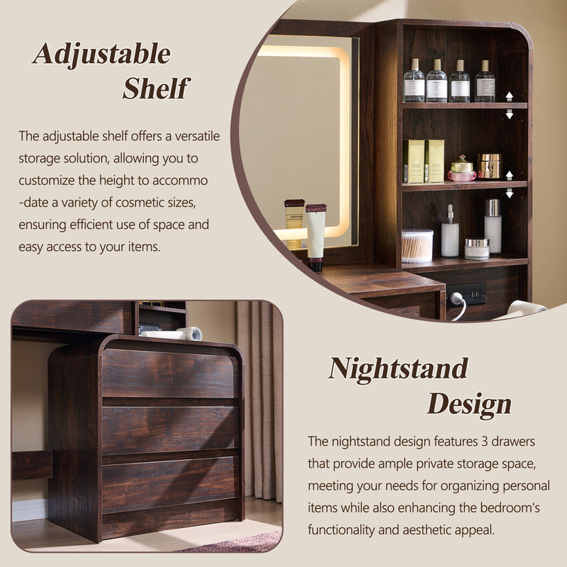 55 Inch Modern Large Vanity Desk with 5 Drawers & LED Mirror