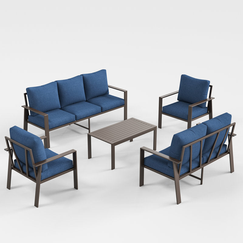 7-Person Outdoor Sofa Seating Group with Coffee Table – Modern Patio Furniture Set, Optional Propane Fire Pit