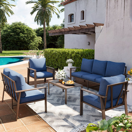 7-Person Outdoor Sofa Seating Group with Coffee Table – Modern Patio Furniture Set, Optional Propane Fire Pit