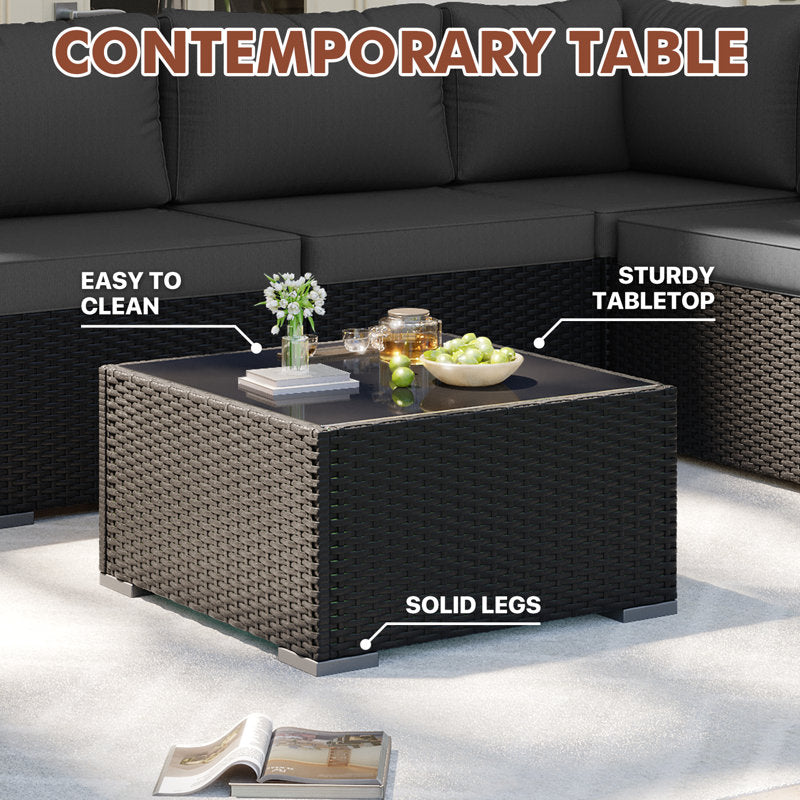 7-pieces Outdoor Rattan Wicker Sectional Seating Group With Cushions
