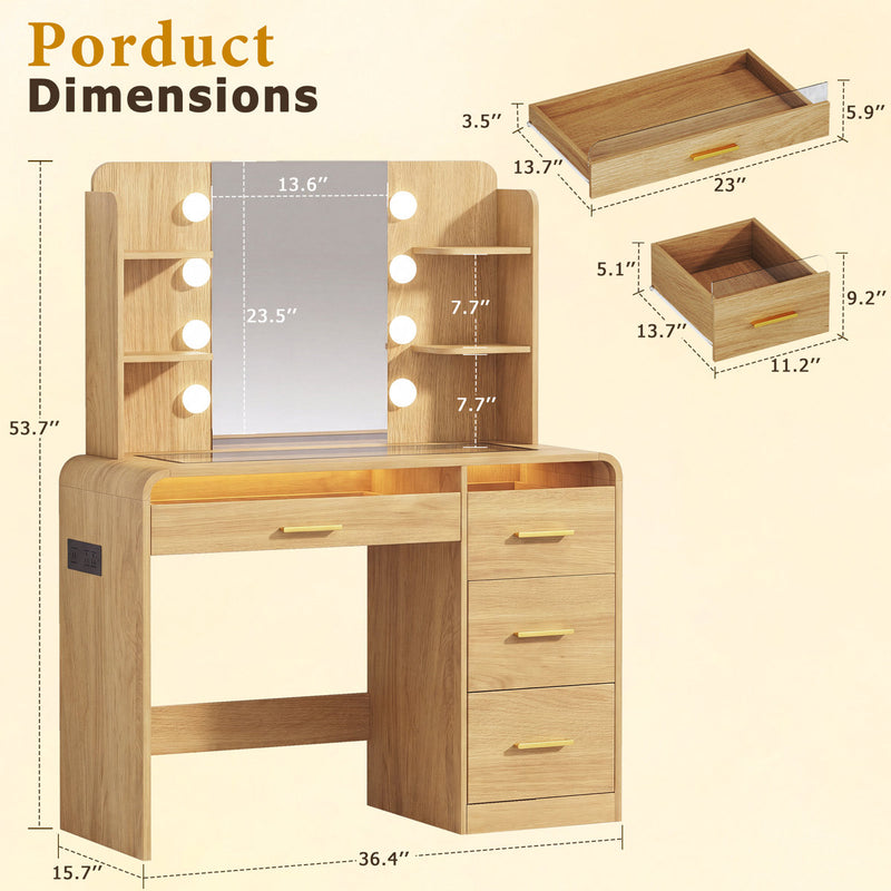 Vanity Desk with Mirror, RGB Drawer Lighting & 4 Drawers