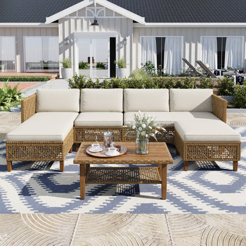 All-Weather Wicker Outdoor Patio Conversation Set with Acacia Wood Coffee