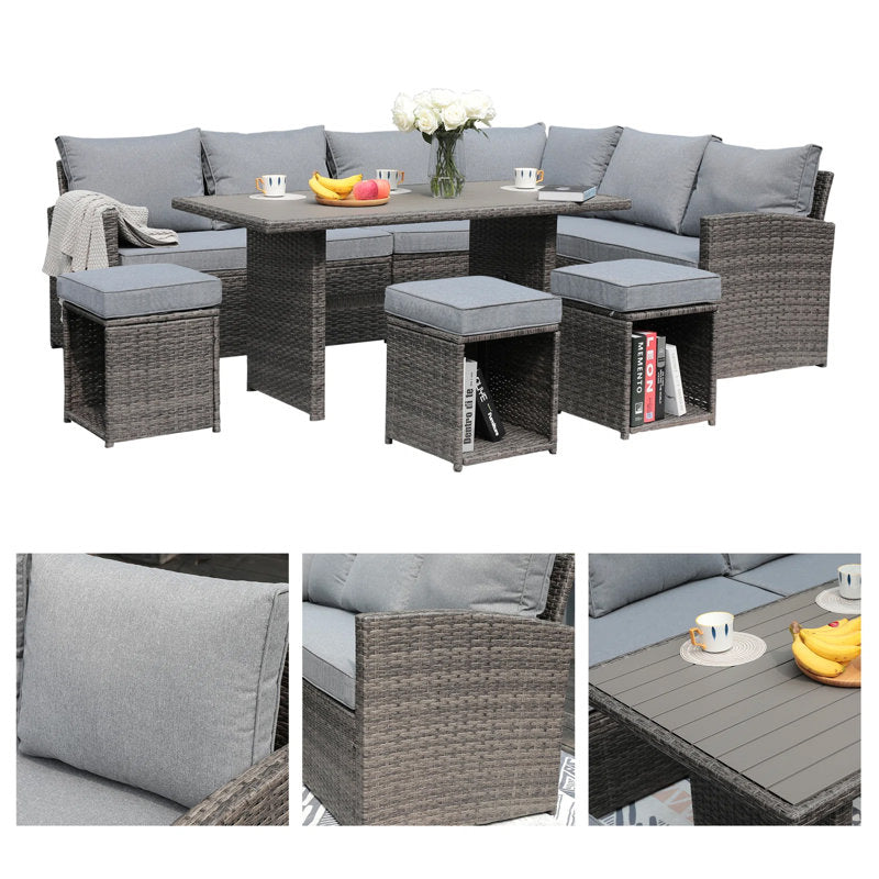 Atvars 8-Person Wicker Outdoor Sectional Seating Group with Storage Ottomans