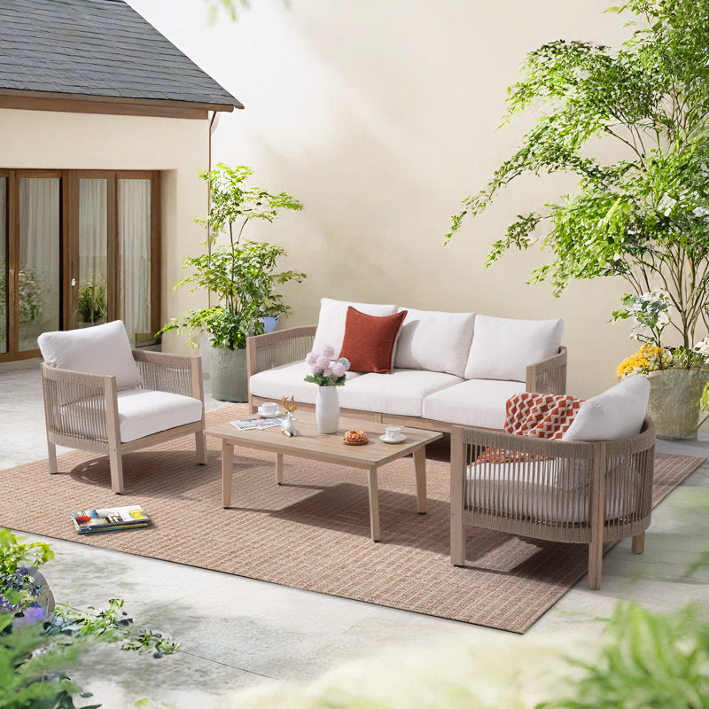 Clorie 4-Pieces Solid Wood Outdoor Sofa Seating Group with Cushions
