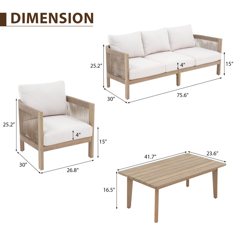 Clorie 4-Pieces Solid Wood Outdoor Sofa Seating Group with Cushions