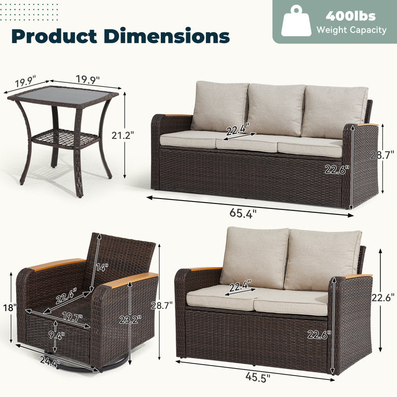 6 Pieces Patio Furniture Sets With Swivel Chairs, Outdoor Furniture Set For Porch Deck Bistro Lawn Garden Backyard Poolsid