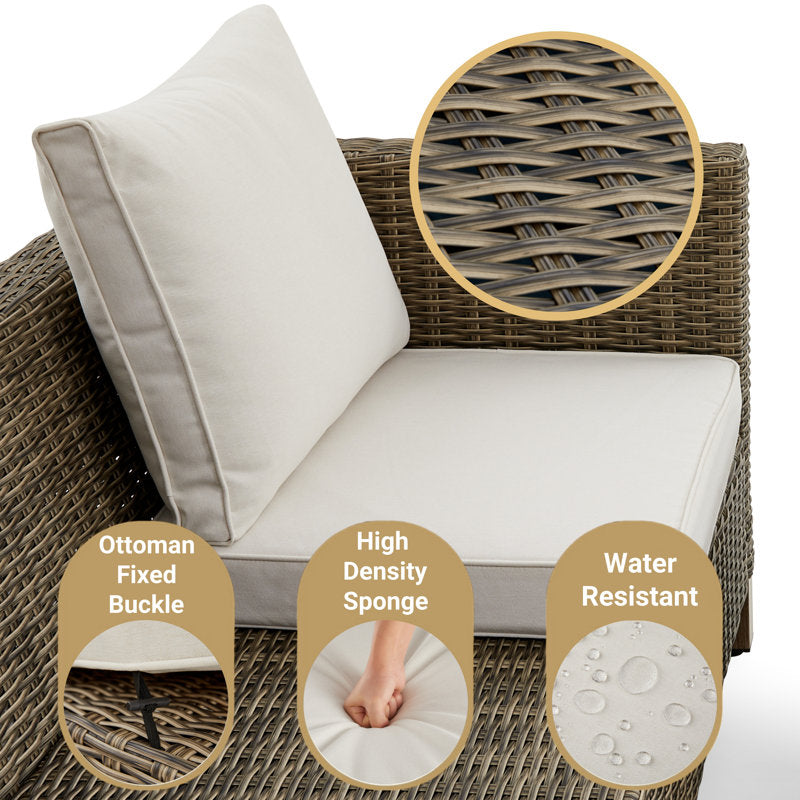 5 Pieces Outdoor Patio Furniture Set, Rattan Wicker Lounge Chairs Sets With Ottomans