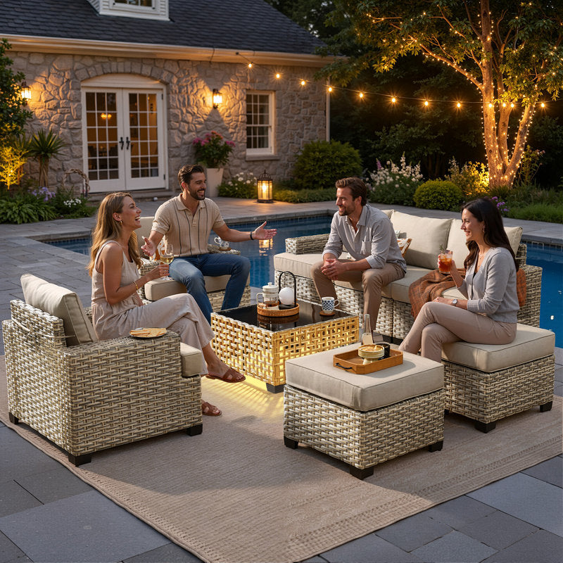8 Pieces Modular Wicker Rattan Patio Furniture Set With Cushions
