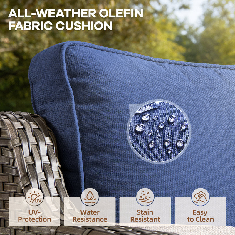 5 Pieces Patio Furniture Set, Outdoor Wicker Sofa Couch with Rocking Swivel Chairs Comfy Cushions, Modern Deep Seat Rattan Conversation Sets for Deck Porch,Blue