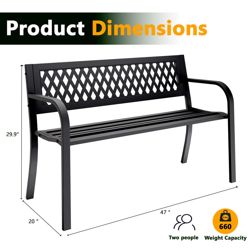 Outdoor Steel Garden Bench With A Diamond Pattern Backrest,660LB Weight Capacity