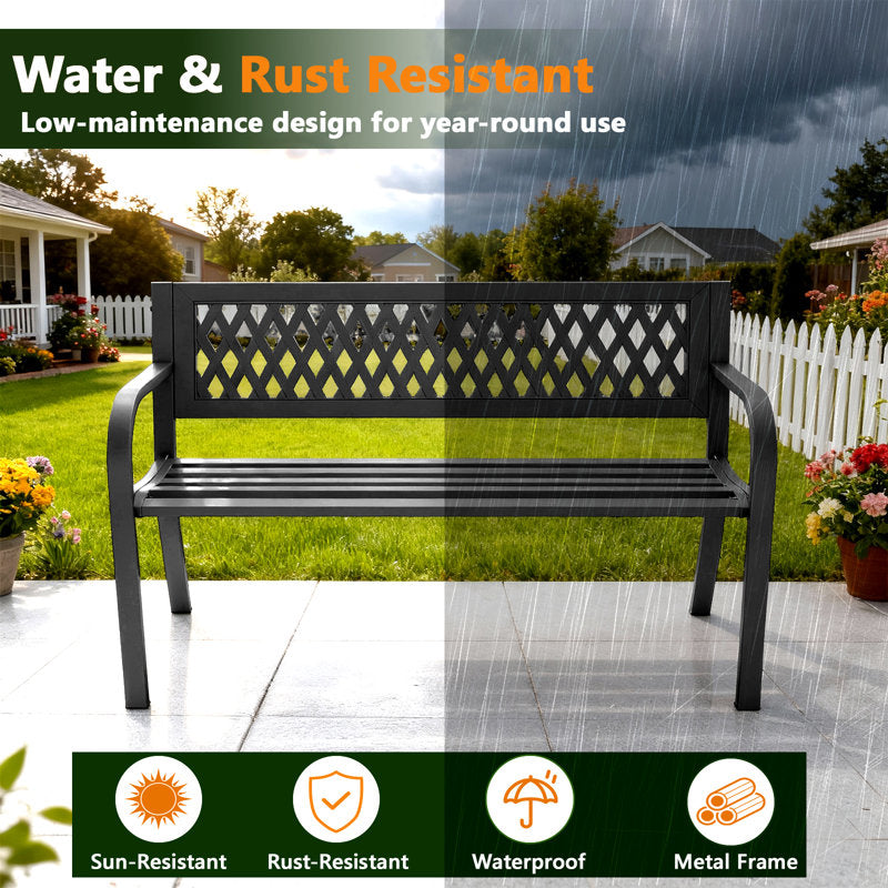Outdoor Steel Garden Bench With A Diamond Pattern Backrest,660LB Weight Capacity